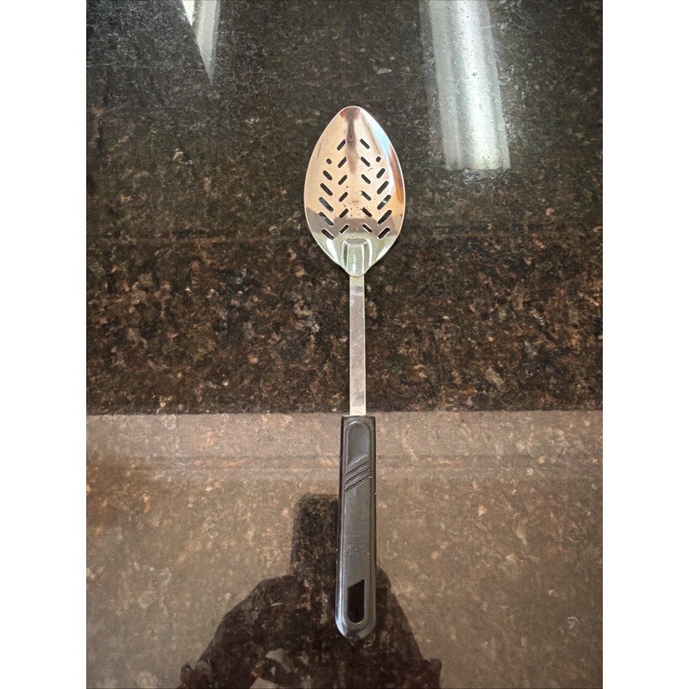 Vintage GOOD COOK Stainless Metal Slotted Serving Spoon Utensil w/ Black Handle